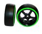 Preview: HRC Racing Reifen 1/10 Drift montiert 5-Spoke Felgen 3mm Offset Dual Color Slick Schwarz/Grün
