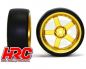 Preview: HRC Racing Reifen 1/10 Drift montiert 5-Spoke Gold Felgen 3mm Offset Slick