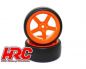 Preview: HRC Racing Reifen 1/10 Drift montiert 5-Spoke Orange Felgen 6mm Offset Slick