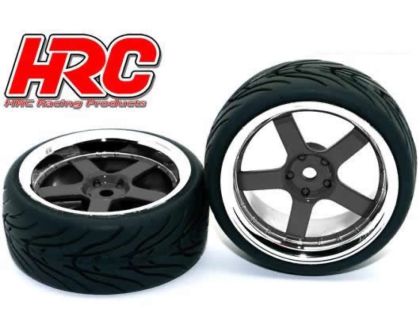 HRC Racing Reifen 1/10 Touring montiert 5-Stars Schwarz/Chrome Felgen 12mm hex HRC High Grip Street-V