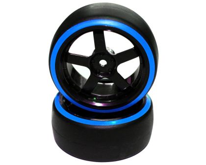 HRC Racing Reifen 1/10 Drift montiert 5-Spoke Felgen 3mm Offset Dual Color Slick Schwarz/Blau