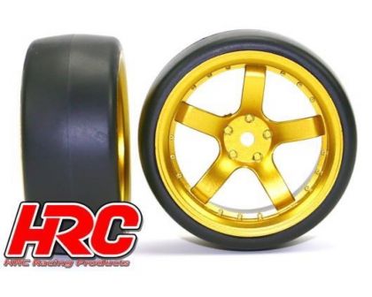 HRC Racing Reifen 1/10 Drift montiert 5-Spoke Gold Felgen 6mm Offset Slick