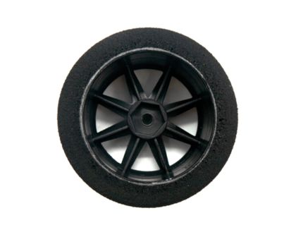 HRC Moosgummi Reifen 1/10 montiert auf schwarz Felgen 26mm 35 Shore
