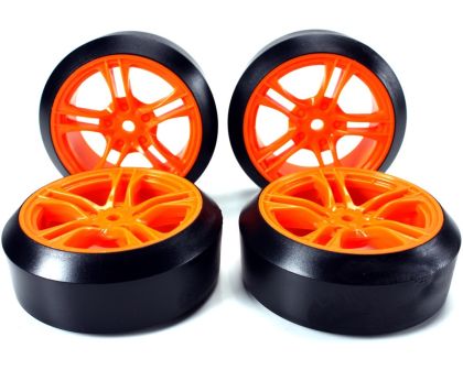 Team Magic Reifen 1/10 Drift montiert 5 Spoke Orange Felgen 12mm Hex 45 Hard