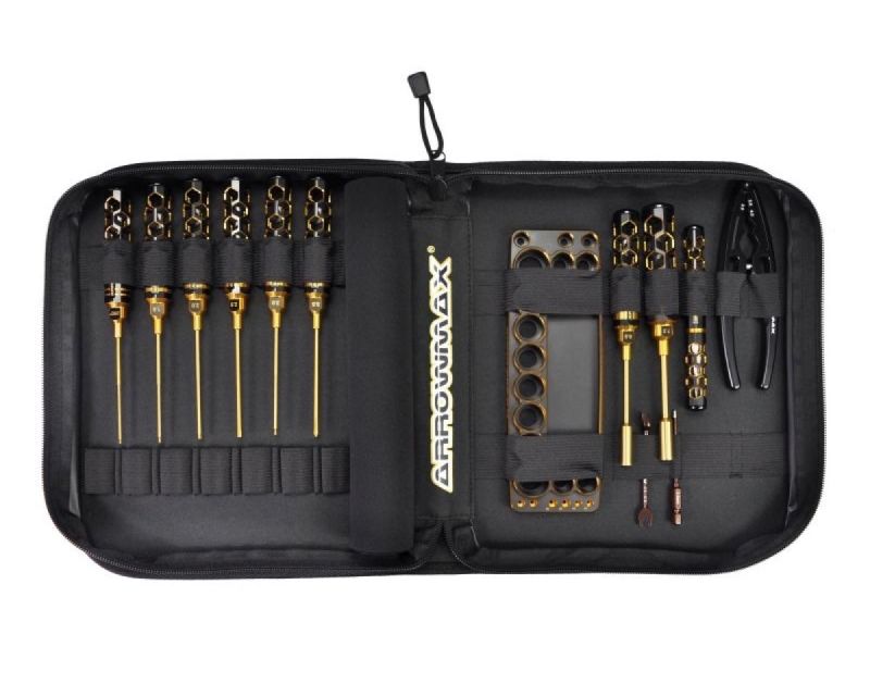 ARROWMAX komplettes Werkzeug Set mit Tasche für 1/10 Offroad schwarz golden AM199446