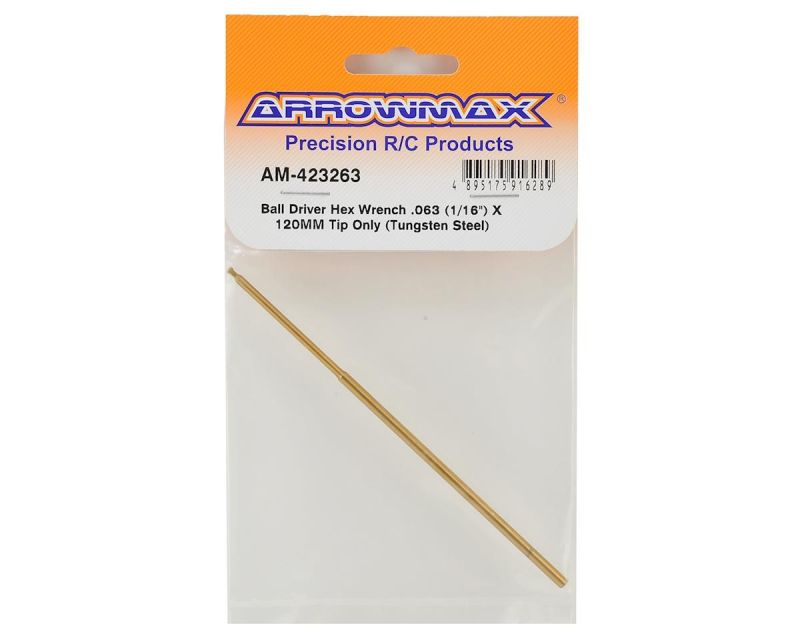 ARROWMAX Ball Driver Hex Wrench .063 1/16x120mm Tip Only Tung