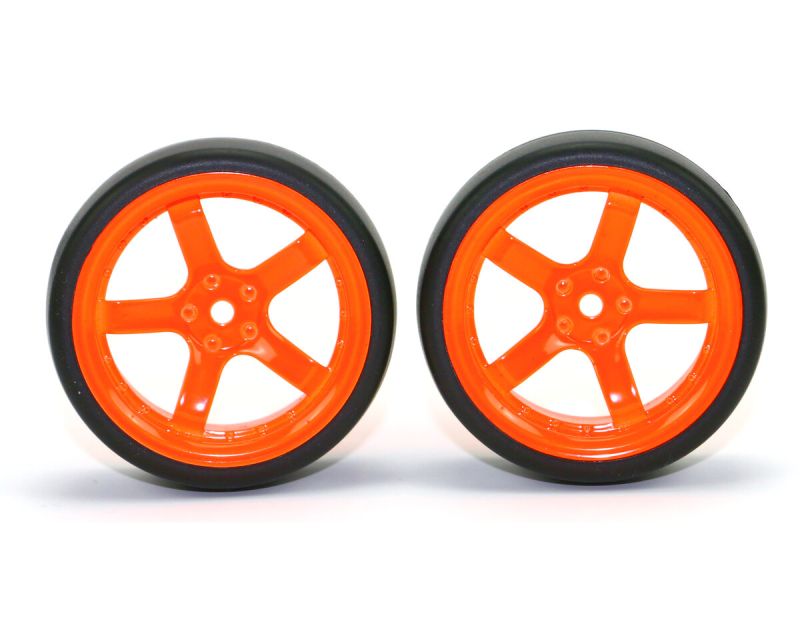 HRC Racing Reifen 1/10 Drift montiert 5-Spoke Orange Felgen 6mm Offset Slick HRC61072OR