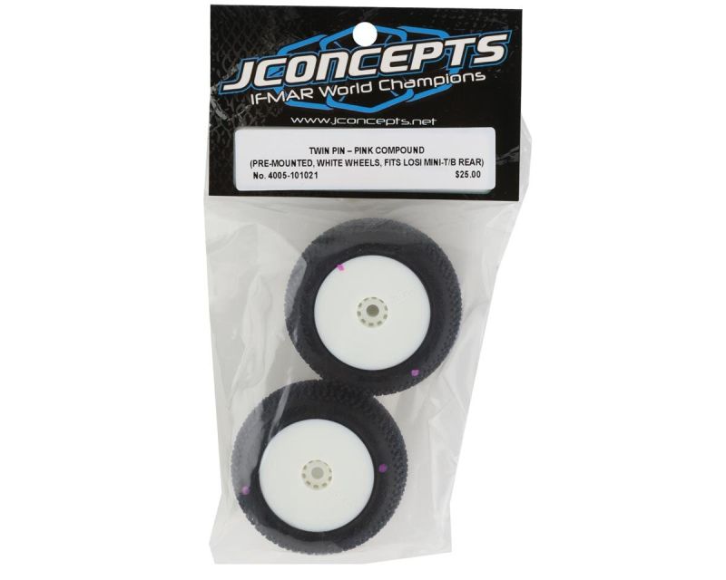 JConcepts Twin Pin Pink Reifen auf weißer Felgen für Mini-T 2.0 Mini-B