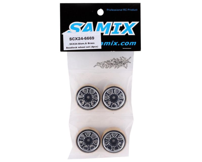 Samix Alu und Messing Beadlock Felgen 1.0 Set schwarz für SCX24