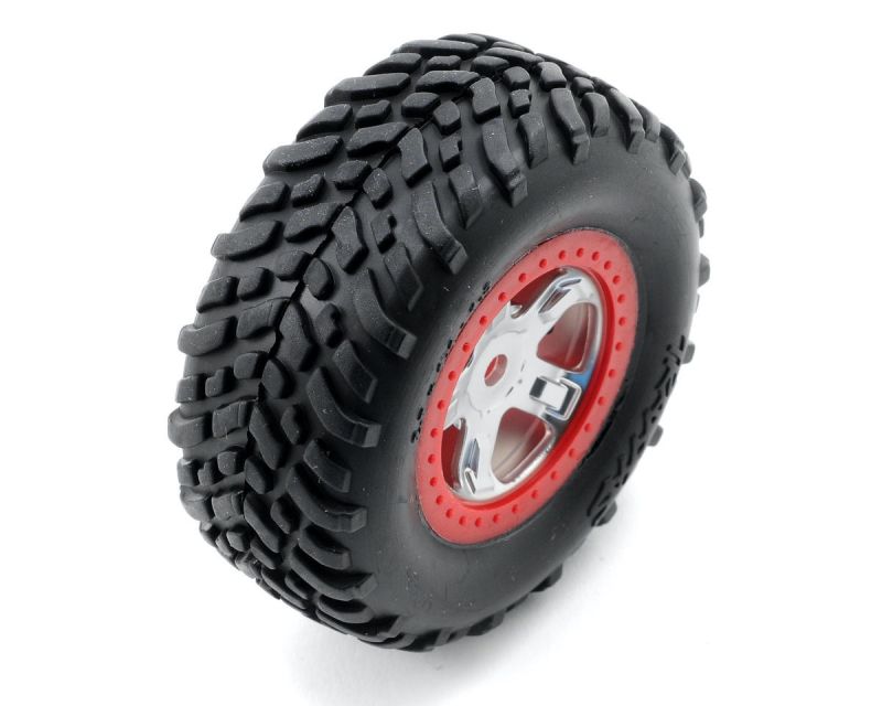 Traxxas Offroad Racing Reifen auf rot Chrom Felge 1:16 12mm TRX7073A