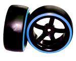 HRC Racing Reifen 1/10 Drift montiert 5-Spoke Felgen 6mm Offset Dual Color Slick Schwarz/Blau HRC61062BL