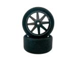 HRC Moosgummi Reifen 1/10 montiert auf schwarz Felgen 30mm 35 Shore